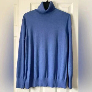 L.L.Bean Blue Turtleneck Long Sleeve Sweater Cashmere Cotton Blend Size …